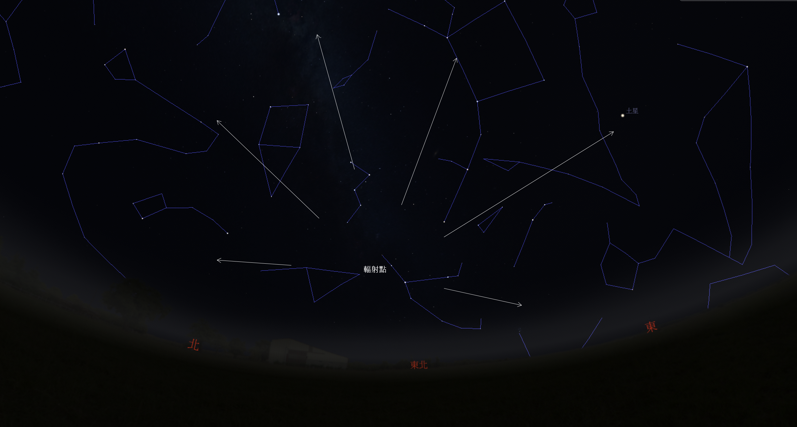 圖二：模擬2026/8/13晚間24時的英仙座流星雨